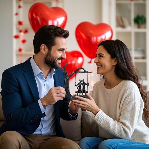 Anniversary Wedding Gifts for Couple/Her - Romantic Couple Statue in Love, Black Metal Figurine Sweet Loving Together Iron Sculpture Decor, Gifts for Wife Husband Birthday - Image 6