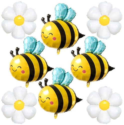 8PCS Cute Bee Balloon Arch Kits Sweet Bee Balloons and Daisy Flower Balloons For Spring Animal Themes Birthdays Baby Showers Outdoor Wedding Party Decorations