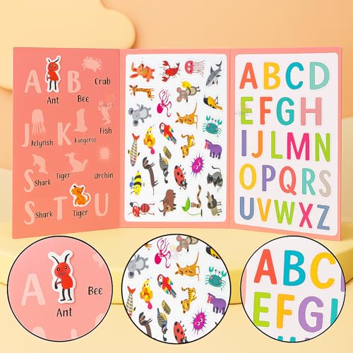 Image of WISHKEY Magnetic Alphabet Letters for Kids - 52 PCS ABC Uppercase Magnets with Animal Flashcards, Educational Montessori Learning Toy for Toddlers & Preschool Kids Age 3+ Red
