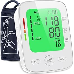 Blood Pressure Monitor for Home Use, Automatic Upper Arm Blood Pressure Machine with Large LCD Display, Adjustable Cuff (9 to 17 inches), 2 x 99 Memory Sets, Easy to use/Travel