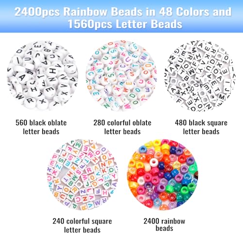 Quefe 3960Pcs Pony Beads For Friendship Bracelet Making Kit 48 Colors Kandi Beads Set thumb #2