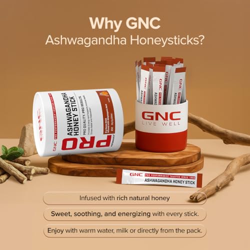 Image of GNC Ashwagandha Honey Stick | Powerful Ayurvedic Adaptogen Formulation for Stress Relief, Energy & Recovery | With Ashwagandha & Honey | 10 Servings | Caffeine-Free | Vegetarian | 80g