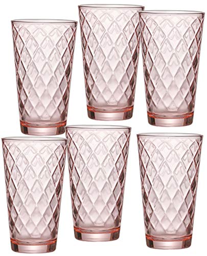Ritzenhoff & Breker Longdrinkgläser-Set Lawe Diamant, 6-teilig, je 400 ml, Rosé, Glas, 400 milliliters