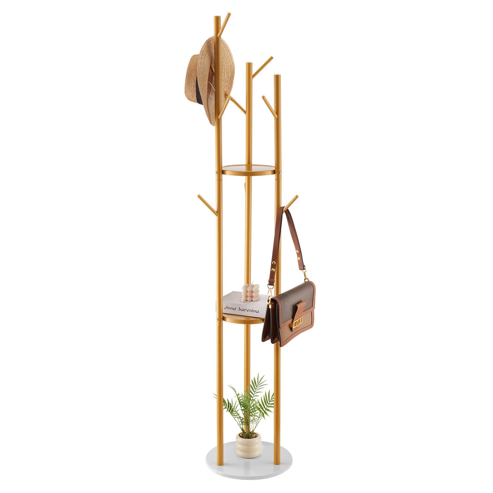 VEVOR Perchero de Pie con Base de Cuarzo y 9 Ganchos, Ideal para Entrada, Dormitorio, Oficina y Sala de Estar, Perchero Moderno para Abrigos, Sombreros, Bufandas y Bolsos, 340 x 340 x 1700 mm