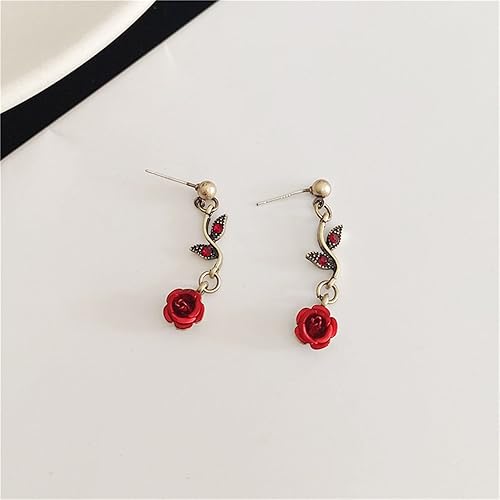 Miniatura 6 de Caiyao Lily of The Valley - Juego de collar de hojas de rosa y aretes colgantes para mujeres, mamá, amiga, madre, vintage, cadena de borla, collar