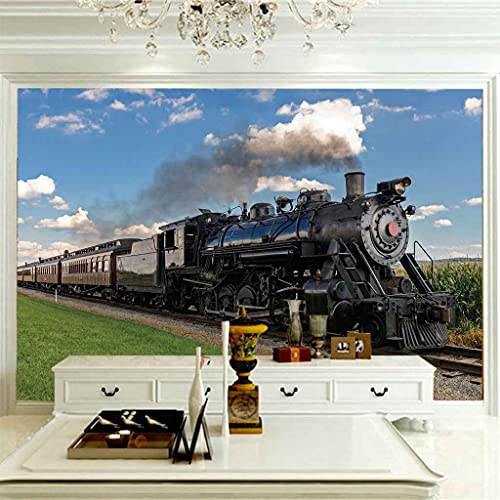 Papier Peint 3D Train Noir Rétro pour Agrandir une Petite Pièce