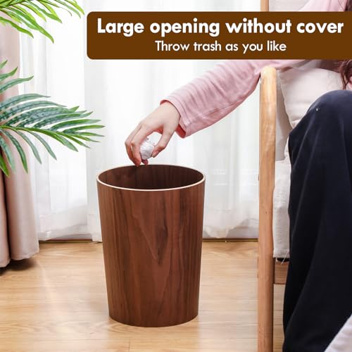 Threehoney MII-THREEHONEY-284 2 Pack 2.3 Gallons Wood Trash Can Wastebasket Natural Wood Round Wastebasket Small Trash Bin thumb #3