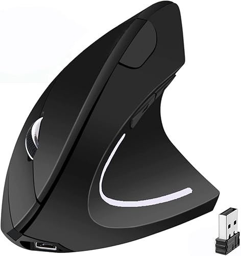 Ratón ergonómico, mouse inalámbrico vertical de alta precisión, mouse vertical óptico recargable de 2.4 GHz, 3 DPI ajustables 80012001600 DPI, para