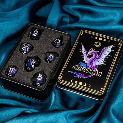 Aruohha Dnd Resin Dice Dragon Eye Dice Liquid Core Dice Set Purple Sharp Edged Dice Set With Gift Box, Dungeons And Dragons Polyhedral D&D Dice Role Playing Game D And D Dice Set D20 D12 D10 D8 D6 D4 thumb #6
