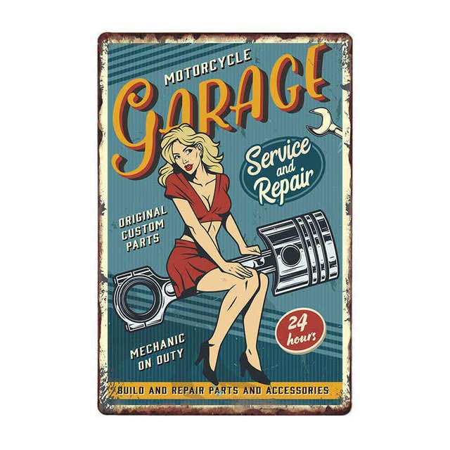 ABCDEFG – Targhe in metallo – 4 pezzi – Garage Full Service Car – Sign in | Segnali per bar casa – Cartello uomo grotta | Insegne in metallo vintage UK | Insegne metalliche retrò e divertenti