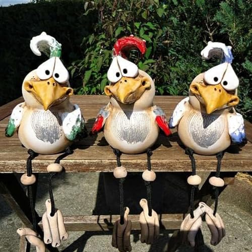 YFJSML Lot de 3 poules en céramique - Décoration de jardin - Fait à la main - Poussin - Petite coq - Statue de jardin - Décoration de jardin pour...