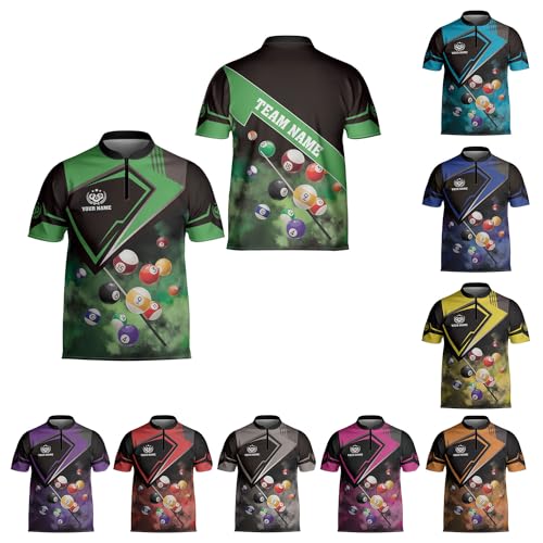 Intenprints Personalized Billiard Jerseys, Billiards Shirts for Men, Custom 8 Pool Billiard Quarter-Zip Pool Billiard Gifts (Cotton, Style 7)