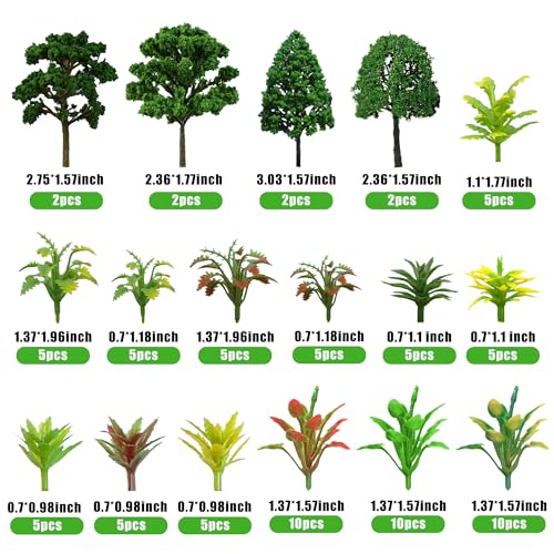 Image of 88pcs Model Trees Mixed Miniature Plants Model Train Scenery Architecture Trees Fairy Garden Trees Wargame Trees Model for Diorama DIY Craft Scenery Landscape Natural Green