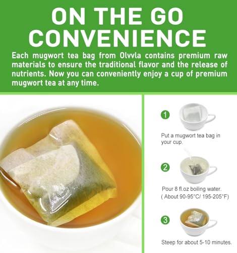 Image of Olvvla - Premium Mugwort Tea - 2g X 60 Count - 100% Pure Natural Mugwort Tea Bag - Caffeine-free - Mugwort Herb Dried - Rich in Antioxidants & Support Digestion