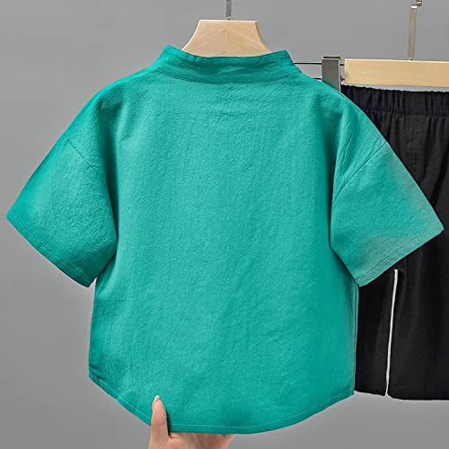 KISBINI Boys Linen Button Down Henley Shirt Short Sleeve Summer T Shirt Tops3