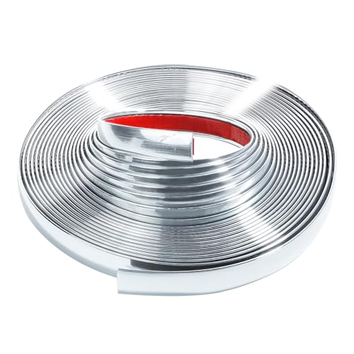 Rebvugr 25FT Automotive Chrome Trim Molding, Chrome Tape, 1/2 Inch Wide Universal Bumper Window Door Body Side Decorative Strip Scratch-Proof, Silver Automotive Trim Adhesive Strap for Most Vehicles