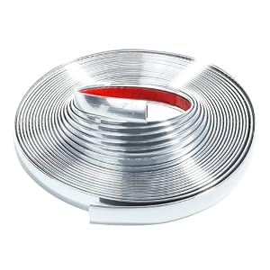 25FT Automotive Chrome Trim Molding, Chrome Tape, 1/2 Inch Wide Universal Bumper Window Door Body Side Decorative Strip Scratch-Proof, Silver Automotive Trim Adhesive Strap for Most Vehicles
