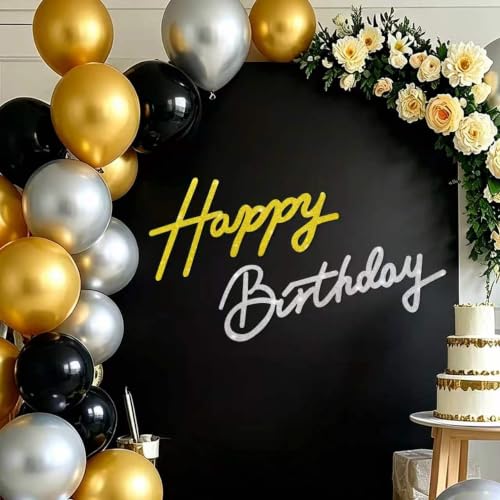Image of TONIFUL Happy Birthday Sign for Backdrop - Glitter Gold Silver Felt Banner - Includes Dot Glue - Perfect for Birthday Party Backdrop,Wall Decr,Balloon Arch,Photo Background