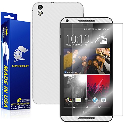 Armorsuit MilitaryShield White Carbon Fiber Skin Wrap Film + HD Clear Screen Protector for HTC Desire 816 - Anti-Bubble Film