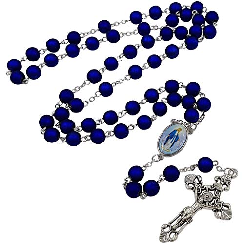 TALISMAN4U Royal Blue Beads Rosary Catholic Necklace Virgin Mary Miraculous Medal Cross Crucifix Gift Rosary Box4