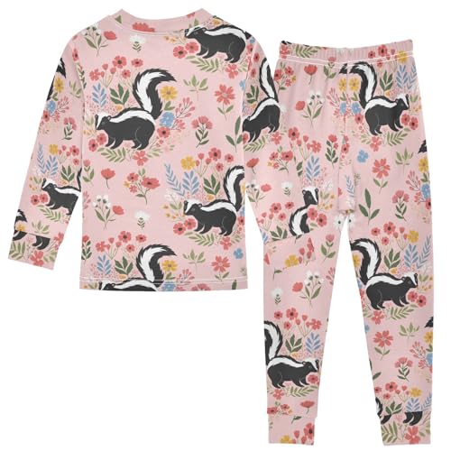 Pajama Sets Long Sleeve Floral Pattern with Skunks Soft Comfy Sleepwear 2 Piece PJS 3-8T3