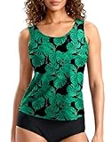 G Gradual Tankini Tops for Women High Neck Swimsuits Swim Top Modest Bathing Suit Swimwear Tank Top only No Bottom(Leaf,M)