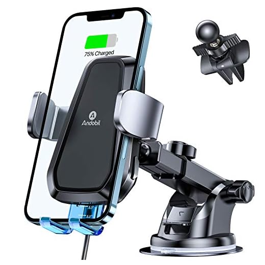 andobil Wireless Car Charger, 10W Qi Fast Charging Auto Clamping Car Phone Charger Wireless Holder Dashboard Air Vent Phone Charger Mount Compatible for iPhone 13/13 Pro/13 Pro Max/12, Galaxy S21 More