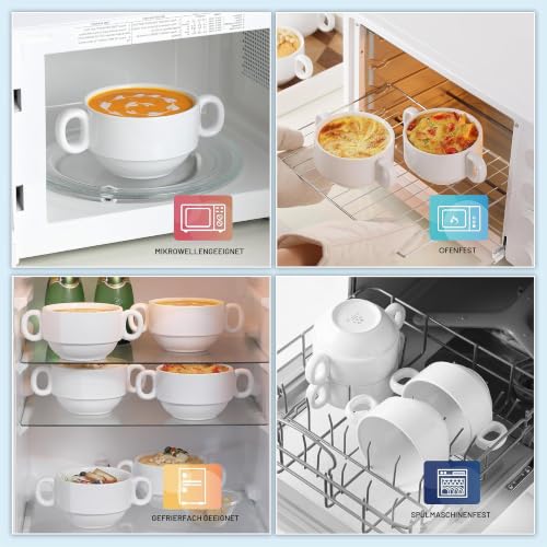 LOVECASA 4-teiliges Suppentassen-Set mit zwei Henkeln, 590 ml aus Porzellan – Ansicht 4