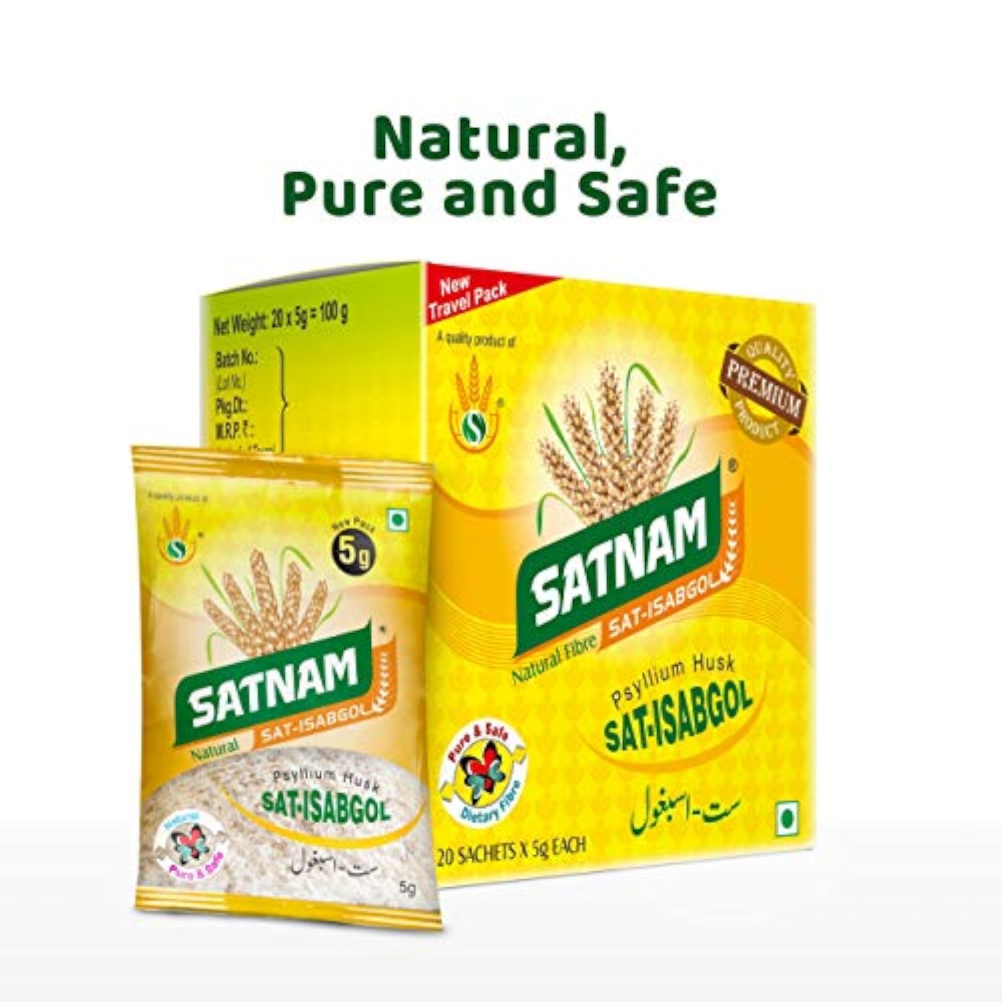 SATNAM Sat-Isabgol Psyllium Husk 100g Travel Pack Box