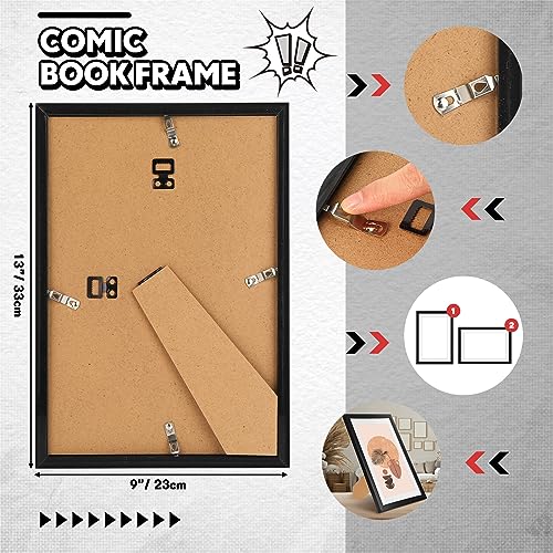 Image of Geetery 16 Pack Comic Book Frame UV Protection Magazine Picture Display Wall Mount Book Fit Current up to 6 3 /4 inch x 10 1 /4 inch Wall or Tabletop Display with Spring Clip Installed Hanger(Black (white Mat))