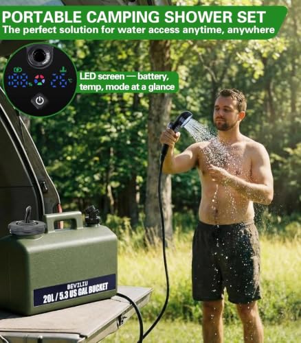 Ducha portátil para camping Beviliu Shower Max, tanque de 5 galones grado alimenticio, bomba recargable, impermeable IPX8, ligero y extra grande para camping, playa, RV y mascotas miniatura 2