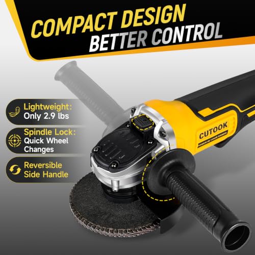 Cordless Grinder, 4-1/2 in. Brushless Angle Grinder Compatible with DeWalt 20V MAX Battery, 4 Preset Speeds up to 10,000 RPM, Includes 5 Grinding & Cutting Wheels, Tool Only - image 4