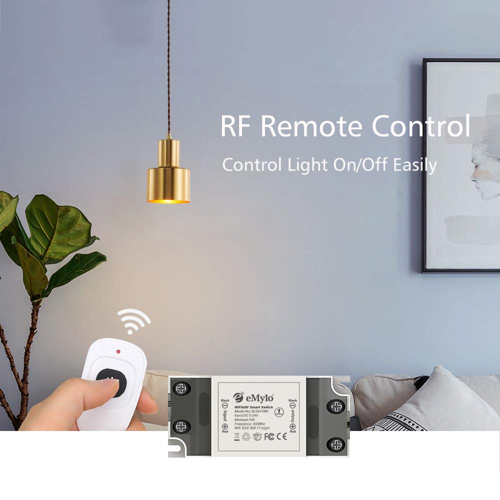 Smart Wifi Interruttore RF Modulo relè wireless Telecomando eMylo Interruttori della luce 1 canale 220V Domotica Timer Controllore 433Mhz Compatibile con Alexa/Google Home tramite Ios Android