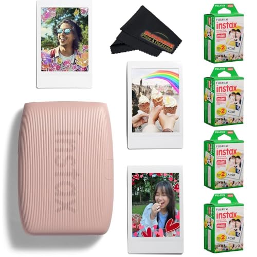 Fujifilm INSTAX Mini Link 3 Smartphone Printer with INSTAX Mini Instant Film and Sunshine Microfiber Cleaning Cloth... (Rose Pink, 4 Twin Pack (80 Sheets))