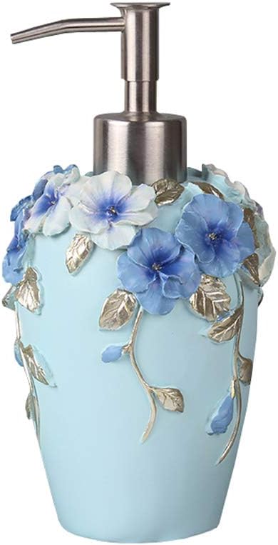 Peacewish Resin 3D Flower Sculpture Liquid Hand Soap Dispenser Pump Bottle for Kitchen Bathroom (Blue)
