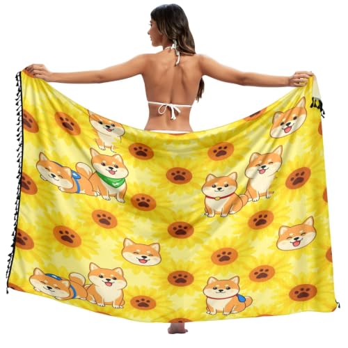 Bañador Shiba Inu para mujer con diseño de girasoles para la playa
