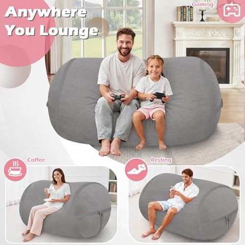 Image of 5FT Bean Bag Chair 5'Giant Bean Bag Chairs with Adults, Large Beanbag Chair | Bean bag Lounger with Machine Washable Cover Luxurious Velvet Fabric, Comfy Chairs for Living Room, Bedroom, Dorm, Darkgrey