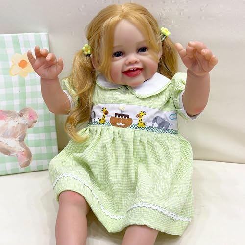 YIHANGG 60cm Reborn Baby Puppe Kleinkind Wurzeliges Blondes Haar Lebensecht Mädchen Prinzessin Puppe 3D-Malerei mit Sichtbaren Adern Geschenk Sammlungen – Bild 4