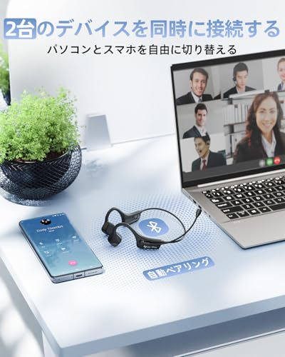 Bluetooth ヘッドセット 骨伝導イヤホンマイク付き ENC高精度ノイズキャンセリング 超クリアな通話 耳を塞がない こつでんどう イヤホン bluetooth 5.3 急速充電 26g超軽量 270°回転マイク IP54防水 自動ペアリング 技適認証済み ハンズフリー通話/ビジネス用/テレワーク ブラック 商品画像4