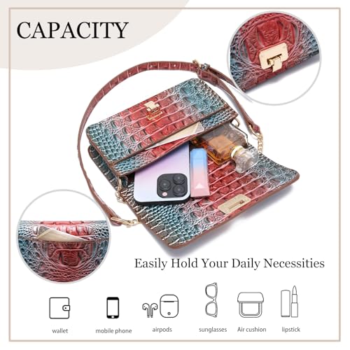 Image of Makcr Joacbv Small Crocodile Crossbody Cell Phone Purse for women Vegan Leather Clutch Wallet with Leather Shoulder Strap | Small