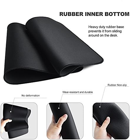 HOOYEE Extended Non-Slip Rubber Base 3mm Thick Soft Keyboard Gaming Mouse Pad Mat, Stitched Edges 800 x 300 x 3mm (Black)