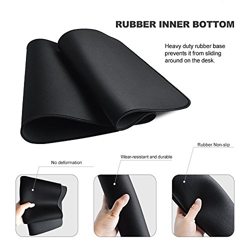 Hooyee Extended Non-Slip Rubber Base 3Mm Thick Soft Keyboard Gaming Mouse Pad Mat, Stitched Edges 31.5"X11.8"X0.12" (Black) #TOP4