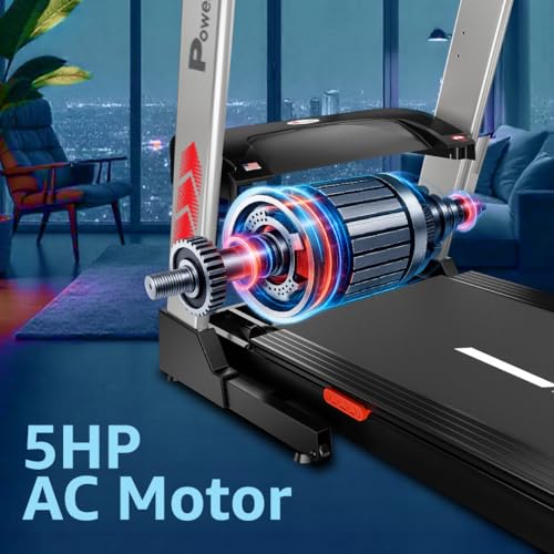 Image of PowerMax Fitness TAC-125 5HP Motorised Auto Incline Treadmill for Home Use, Max User 130kg, Max Speed-18kmph, BMI Calculator, Running Deck 1300x460mm, LED Display, Aux, Bluetooth for Music