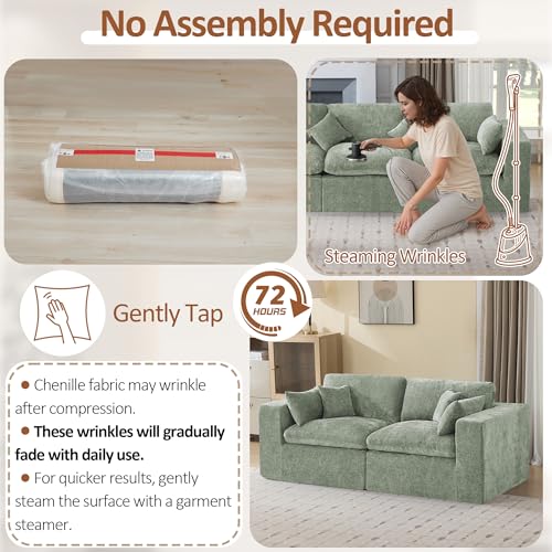 Image of 83''Cloud Boneless Sectional Couch, Modular Sectional Sofa Deep Seat, Upholstered Convertible Comfy Loveseat Chenille Memory Foam Sofa Couches for Living Room, Green