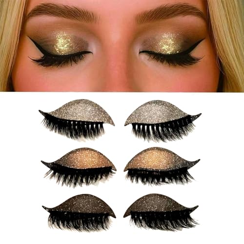 Lazy Eye Shadow Eyelash Patch 2025 New Eyeshadow Eyelash Stickers 3-in-1 Self-Adhesive Reusable Fast Eye Makeup Stickers with False Lashes With False Eyelashes Eyeshadow (3PCS)
