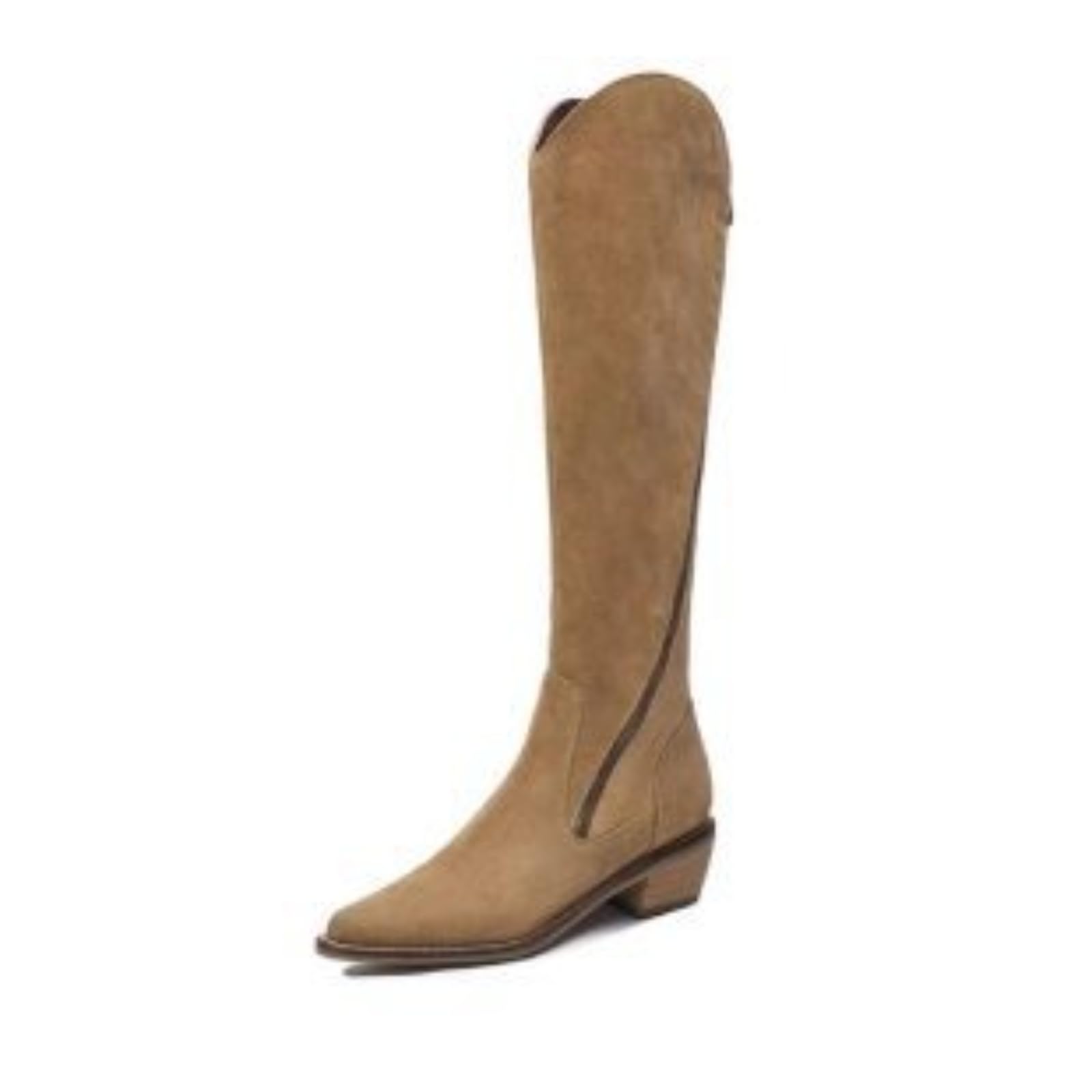 Womens Suede Side Zipper High Boots Retro Pointy Toe Flat Block Heel Lightweight Comfortable Casual Fashion Knight Boots