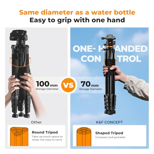 Image of K&F CONCEPT 75 inch /190cm Camera Tripod,Lightweight Travel Outdoor DSLR Tripods with 360 Degree Ball Head Load Capacity 8kg /17.6lbs,Cellphone Clip and Remote Control for Smartphone S255A3+BH-36