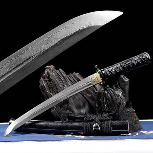55cm Schwarzer Tiger Wakizashi,Musterstahl Klinge,Holzscheide,Handgefertigtes Japanisches Katana,Traditionelles Samurai-Schwert Zum Präsentieren,für Cosplay,als Geschenk und zur Selbstverteidigung 55cm Schwarzer Tiger Wakizashi,Musterstahl Klinge,Holzscheide,Handgefertigtes Japanisches Katana,Traditionelles Samurai-Schwert Zum Präsentieren,für Cosplay,als Geschenk und zur Selbstverteidigung
