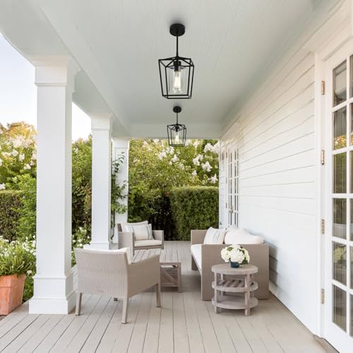 Image of 2 Pack 1-Light Black Pendant Lights for Kitchen Island, Farmhouse Metal Pendant Light Iron Cage Hanging Light Fixtures with Clear Glass Shade for Dining Room, Entryway, Hallway, Foyer