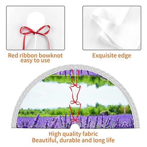 Purple Floral Fringe Edge Christmas Tree Thickened Apron, Holiday Decorative Tree Skirt #TOP5